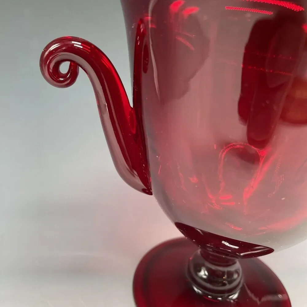 Vintage Glass Red Ruby‎ Trophy Pedestal Vase Handled MCM - Picture 5 of 16